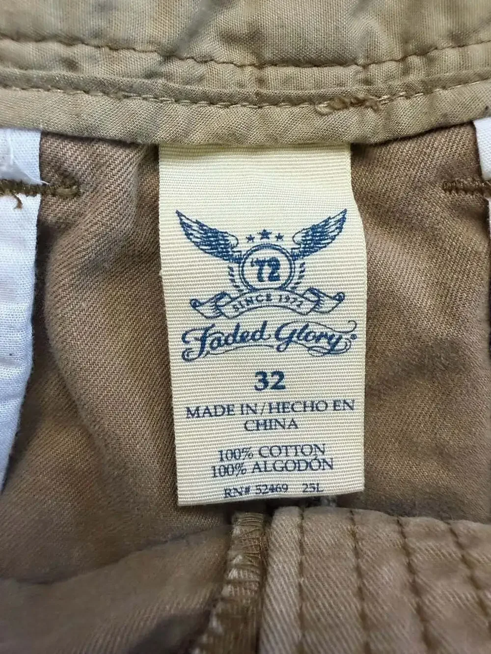 Faded Glory Men's Tan Cotton Cargo Shorts Size 32